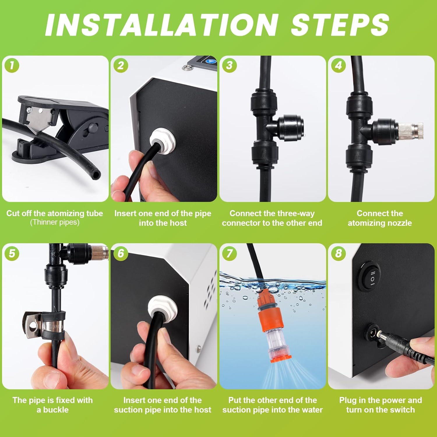 Outdoor Misting Cooling System High Pressure Misters for Outside Patio with Pump Kit, 65.6FT Misting Line with Brass Mist Nozzles Self Priming Sprayer Misters for Chicken Coop Garden Greenhouse