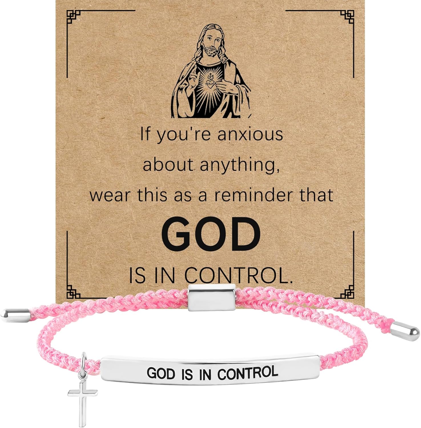 God Is In Control Bracelet Inspirational Bracelets For Women Men Adjustable Braided Stainless Steel Engraving Tube Cross Bracelet Faith Christian Birthday Festival Gifts Jewelry