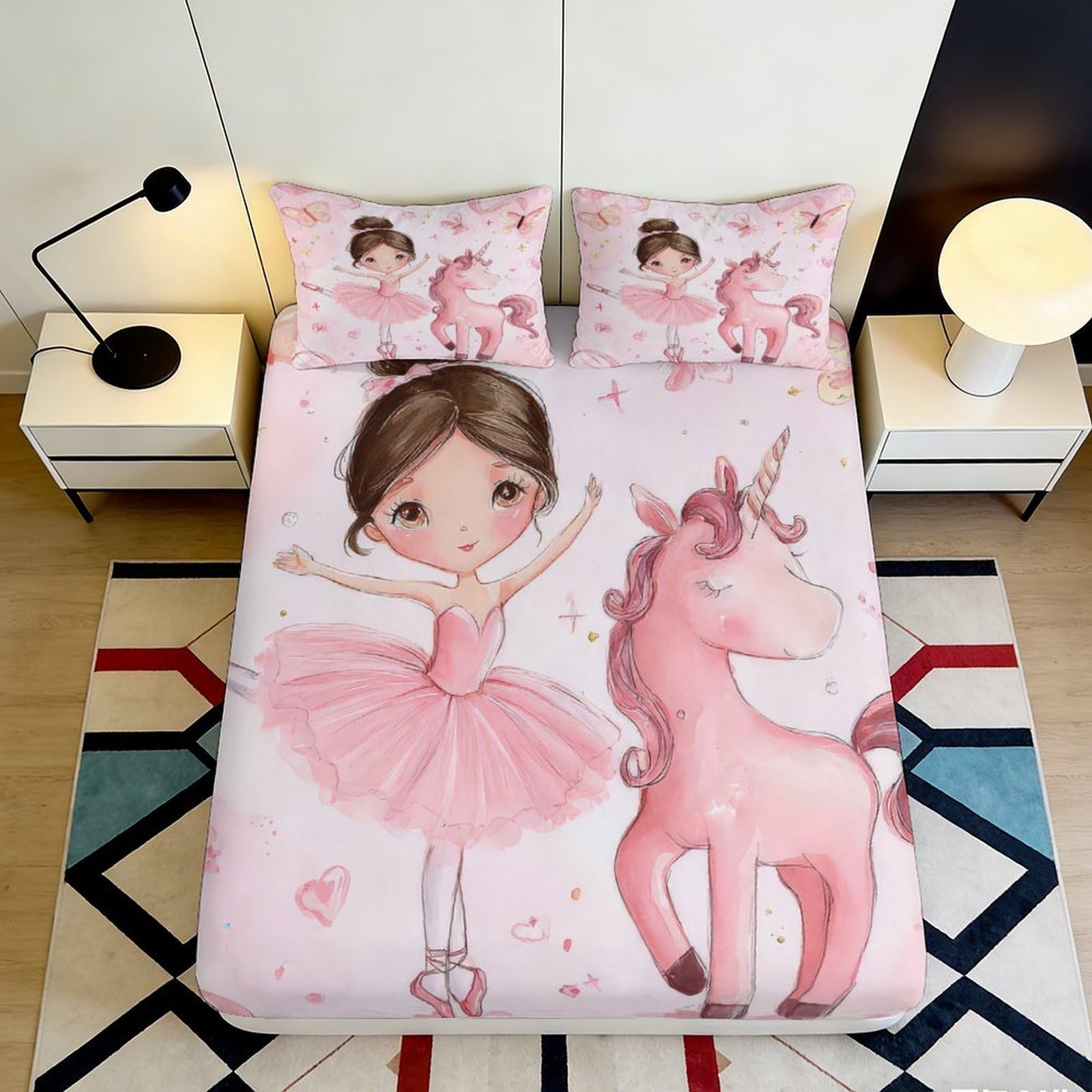 Pnayamiorkfel Style-10 3D Printed Pink Ballerina Fitted Sheet Microfiber Soft Unicorn Bed Cover For Bedroom Guest Room Dorm Decor 90X200x25cm