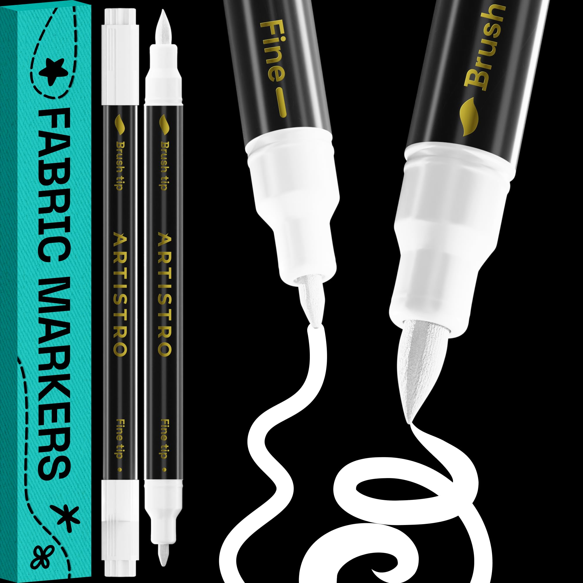Photo 1 of ARTISTRO Dual-Tip Fabric Markers, White, 2-Count Decorating Kit