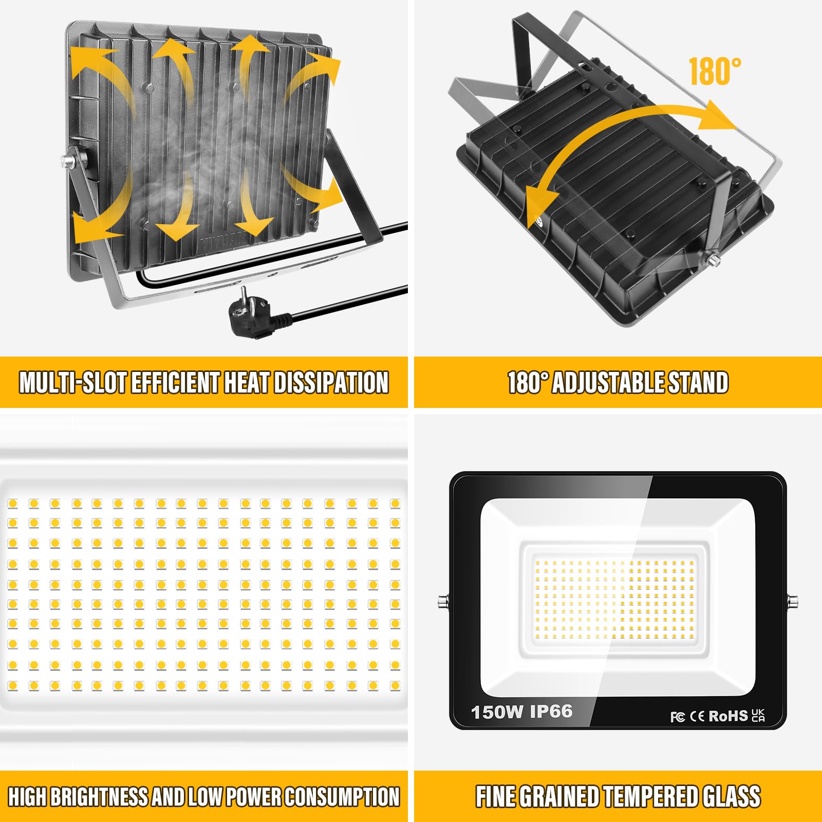 Willpower 2PCS Foco LED Exterior Interior Proyector LED 150W 15,000LM Focos de Luz 3000K Blanco Cálido IP66 Luz de Inundación Iluminación para Garaje Patio Jardín Terraza Parque Trabajo, con Enchufe
