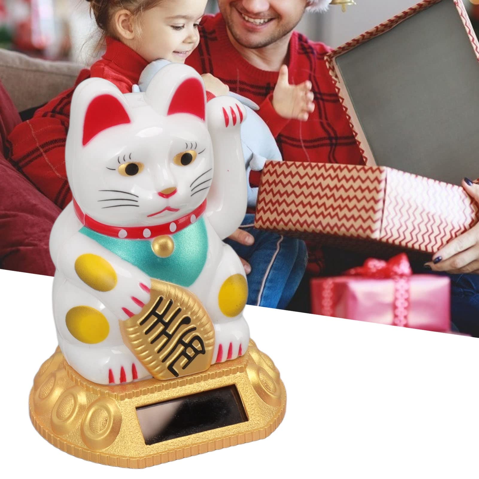 Jeanoko Lucky Money Cat Solar Light Induction Statue Decoration Waving Arm Cat Ornament For Home Car Ornaments(White) - Image 4