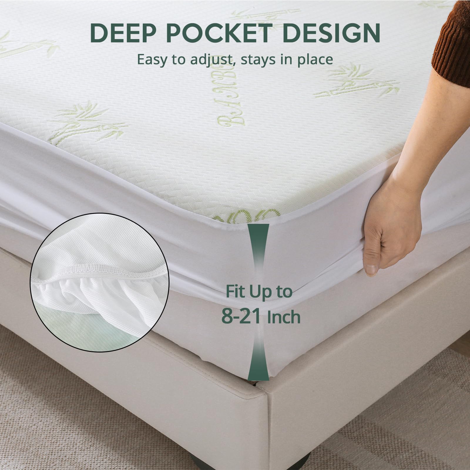 MUXHOMO Premium 100% Waterproof Queen Size Mattress Protector, Breathable Mattress Cover Queen Size Bed, Cooling 3D Air Fabric Bed Pad Cover, Deep Pocket 8"-21"