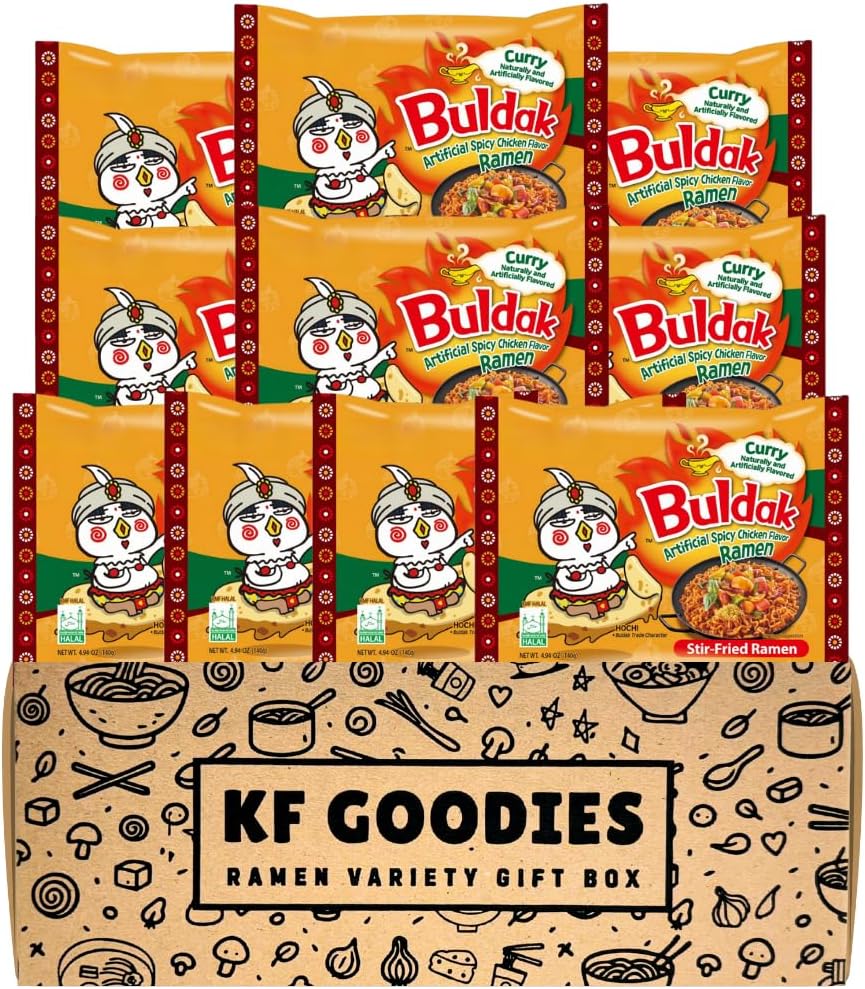 KF GOODIES Korean Ramen Variety Pack Gift Box (10 Count) – Spicy Buldak Noodle Assortment for Birthdays, College Care Packages, Office Snacks, and Gift Baskets