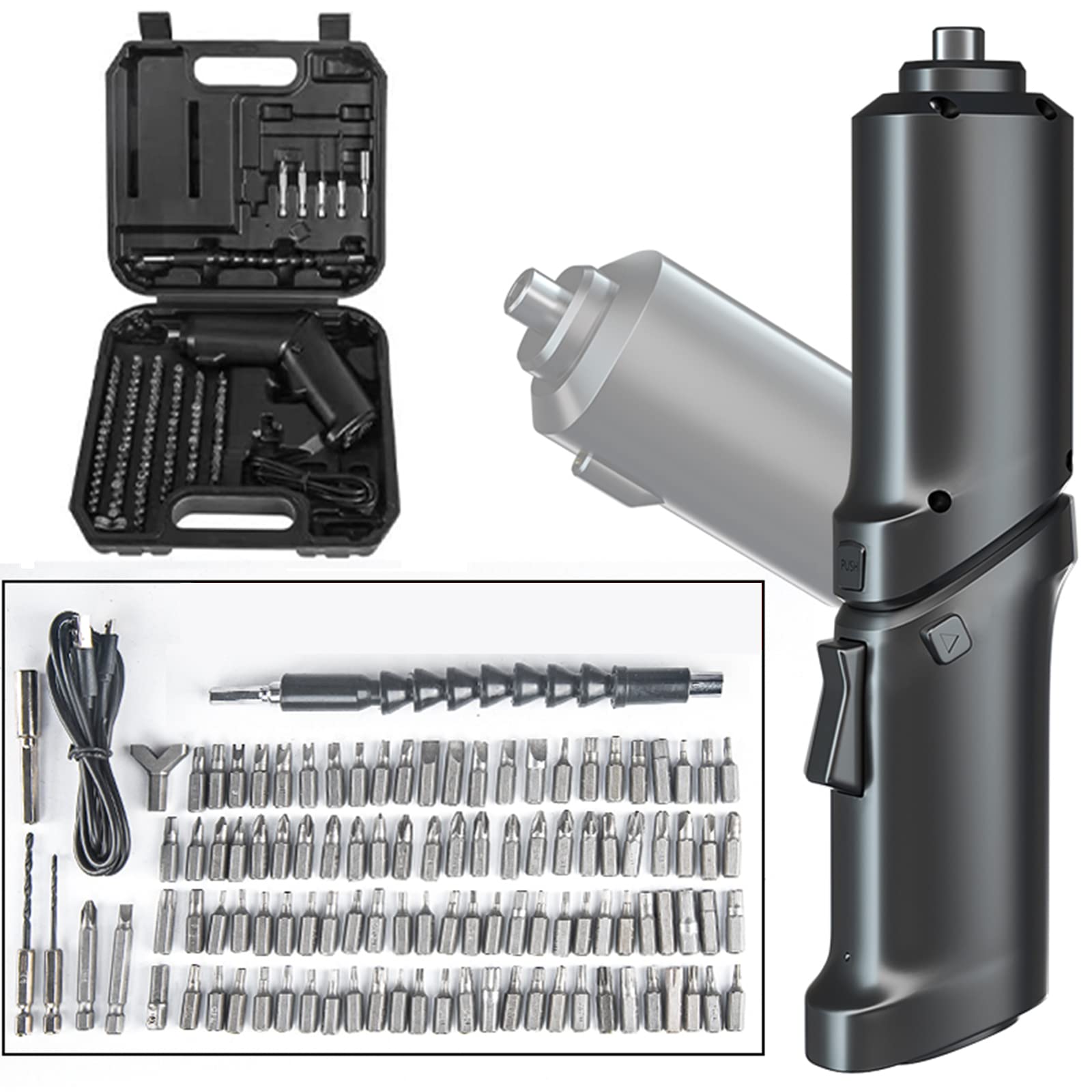 BURDEAN Cordless Electric Screwdriver, Portable 106 in 1 Bits Screw Driver Set, 3.6V Rechargeable Power Screw Gun with Adjustable 2 Position Handles & Built-in LED Light