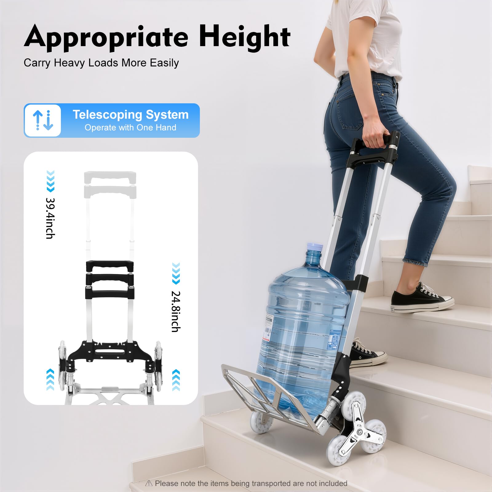 Carrello pieghevole ultra leggero - Impugnatura telescopica da 45 a 96 cm + Corda elastica - Carrello pieghevole alluminio 2 ruote in PU - Capacità 30 kg - Ideale per trasloco, spesa, bagaglio