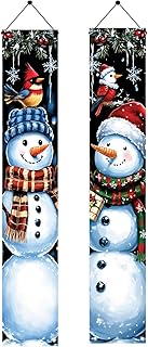 2PCS Christmas Snowman Porch Banners 71 x 12 Inch Vertical Holiday Door Decorations with Cardinals and Snowflakes Winter Front Door Hanging Signs for Christmas Yard Entryway Wall Decor