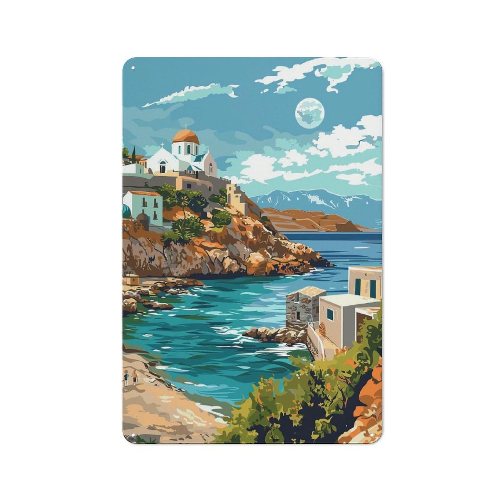 Junmoney Crete Coastal Landscape Retro Metal Sign 30X20cm For Garage Wall, For Home Interiors And Metal Sign Collectors
