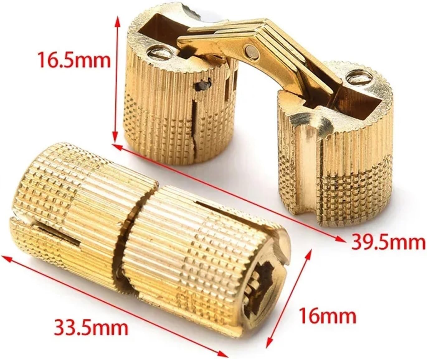 1/2pc Coppe Brass Barrel Hinge Hidden Cabinet Cylindrical Invisible Door Installation Furniture Hardware(16mm)