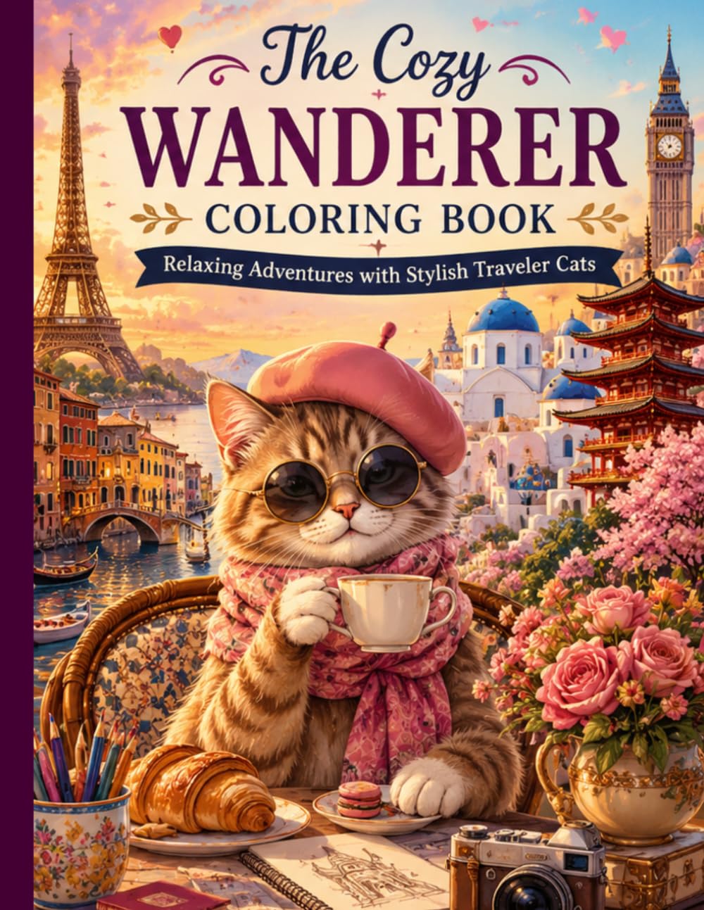 The Cozy Wanderer Coloring Book: Relaxing Travel Adventures with Stylish Cats Around the World