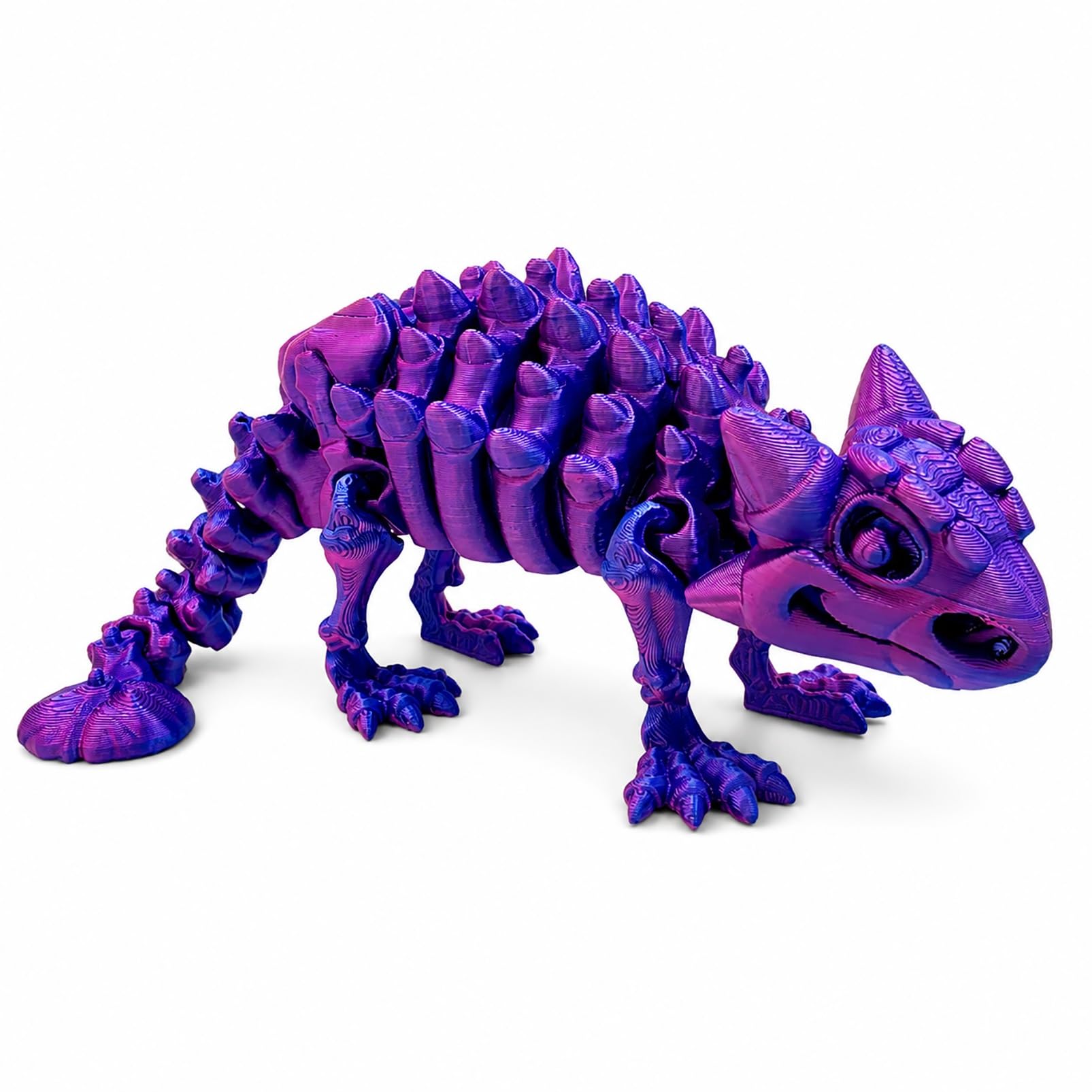 CASOME 3D Printed Articulated Skeleton Ankylosaurus Figurine, Movable Fossil Dinosaur Display Ornament, Prehistoric Desk Decor Collectible Model, 21cm(Purple)