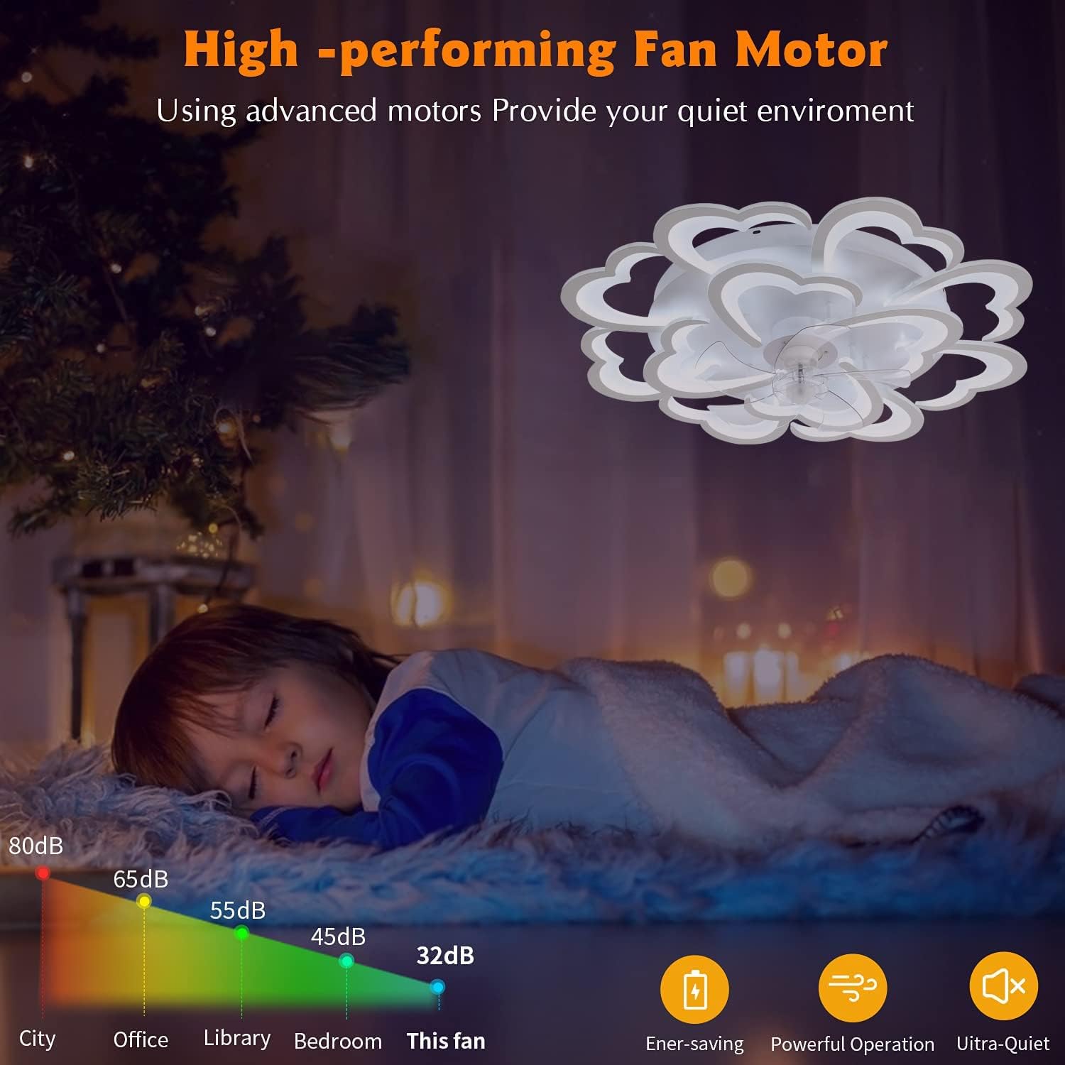 YUEGOO Ceiling Fans with Lamps,Flower Ceiling Fan with Light and Remote Control Reversible Fan Ceiling Light 6 Air Speeds for Bedroom Living Room/88Cm