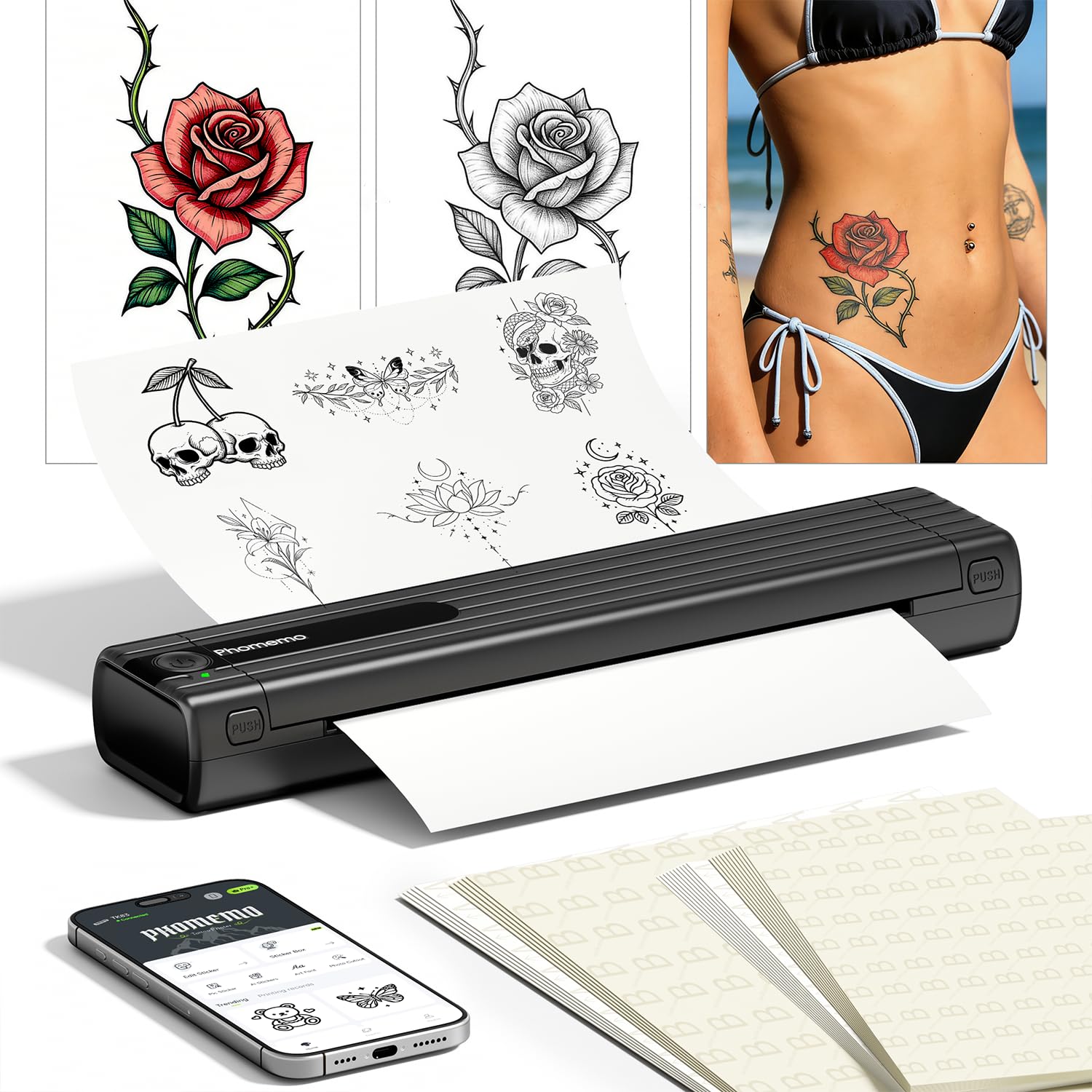梵天タトゥーマシーン Amazon.com: Phomemo TK83 Colorful Temporary Tattoo Printer