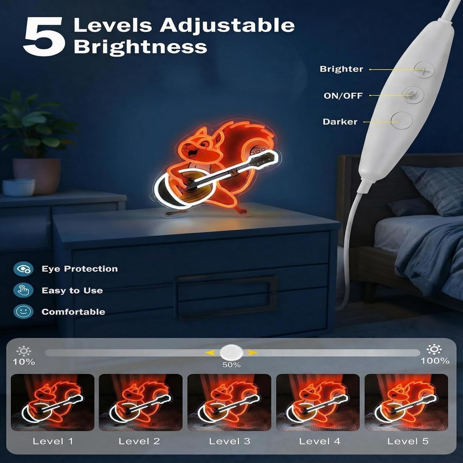 Squirrel playing guitar neon light, cute squirrel guitar LED light, for wall decoration, suitable for children's rooms, bedrooms, music studios, a unique gift for squirrel lovers image 5