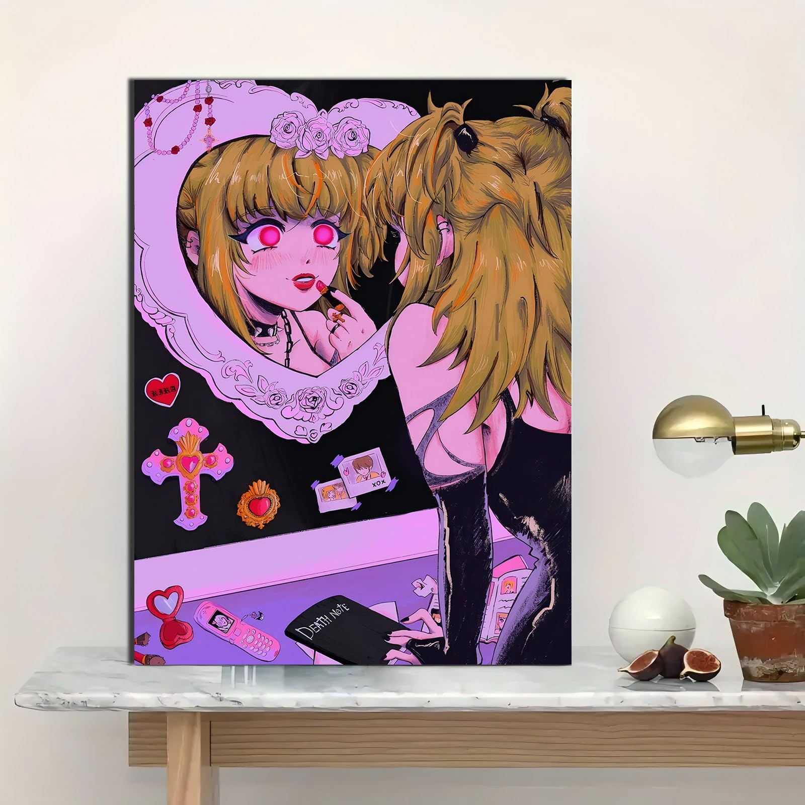 Retro Pink Anime Girl Poster Misa Canvas Posters Room Boys Bedroom Office Decoration Gifts Wall Art Decoration Printing Posters 12x18inchs(30x45cm): 18L" x 12W" Frame-style