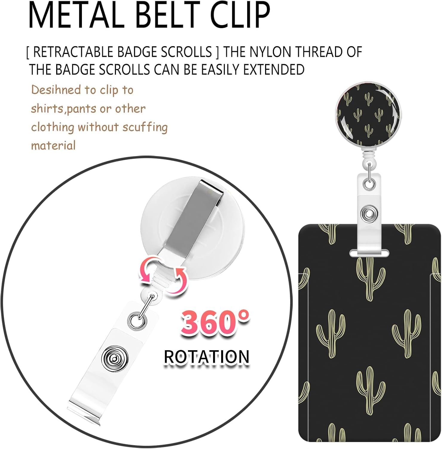 ID Badge Holder with Lanyard, Retractable Badge Holders Reels with Lanyards Adjustable, for Women Kids Teacher Nurses Doctor Student Gifts(Cute Boho Cactus) - Image 7