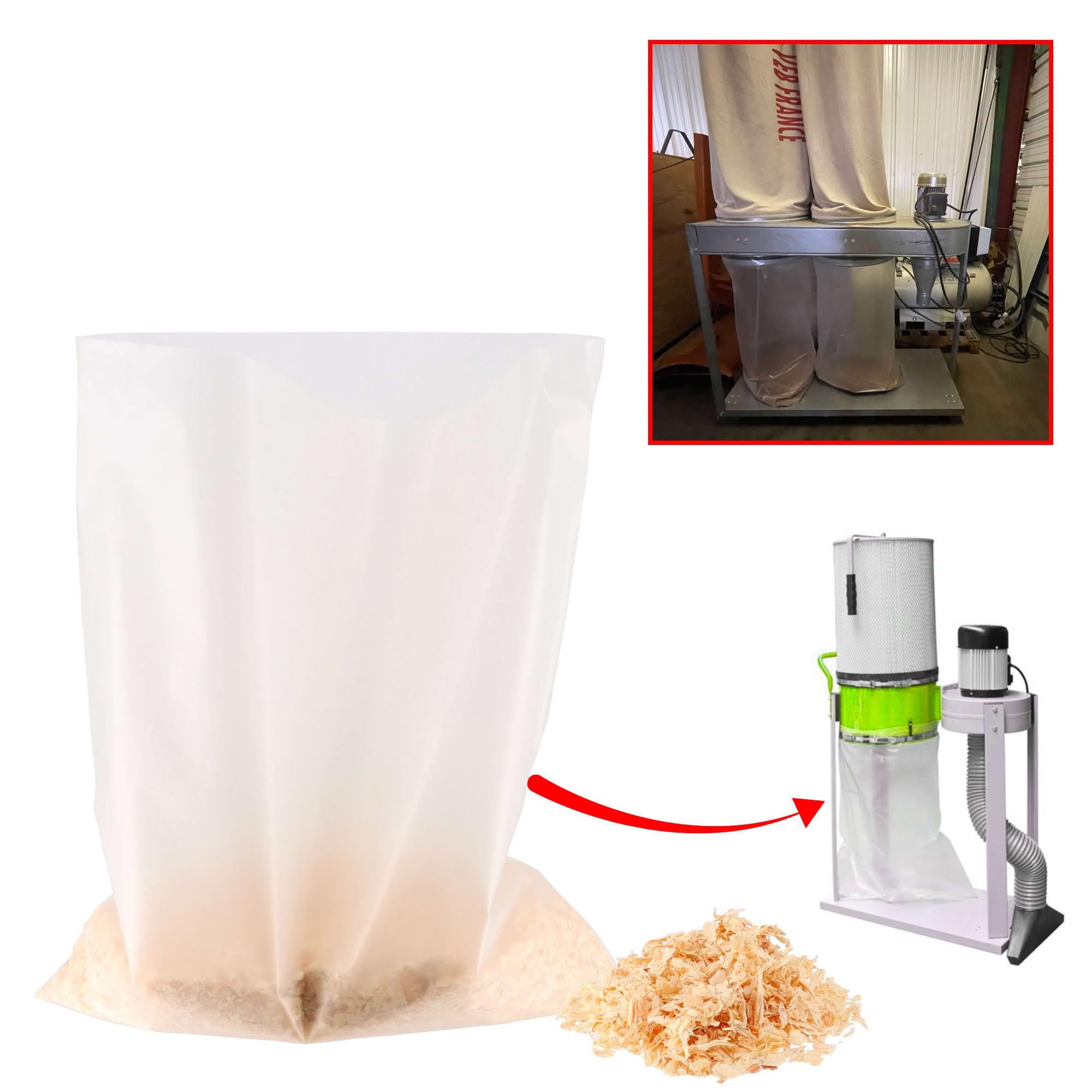 10 sacs Rotofor de récupération à copeaux et poussières de bois en plastique - Résistants - Transparents - Fabrication française - D. 500 MM X L. 1400 MM X ÉP. 150 MICRONS
