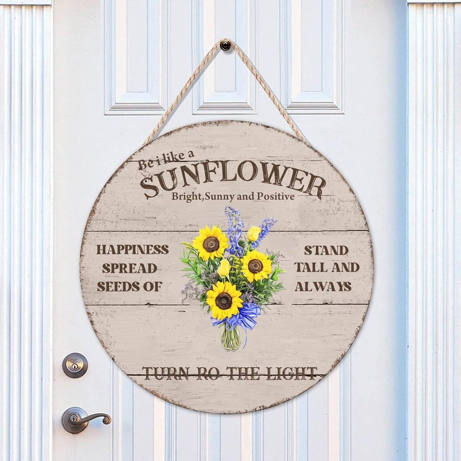 Sunflower Wood Door Sign, Yellow Front Door Sign, 16x16in Vintage Wall Door Hanging Sign Farmhouse Backyard Door Hanger Wall Decor Housewarming Gifts