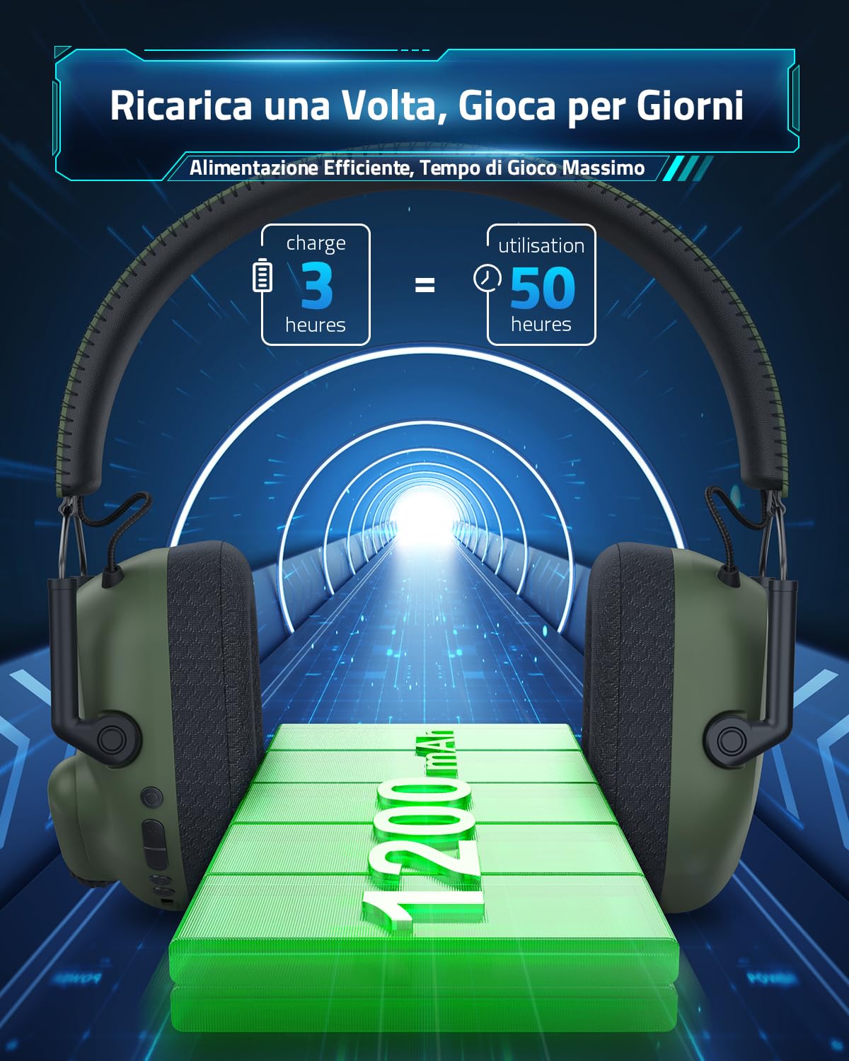 Vakedy Auriculares inalámbricos para PC, PS4, PS5, Mac, Switch, 2,4 GHz, USB, auriculares con micrófono, auriculares Bluetooth, controlador de 50 mm, 50 horas de duración de la batería, baja latencia