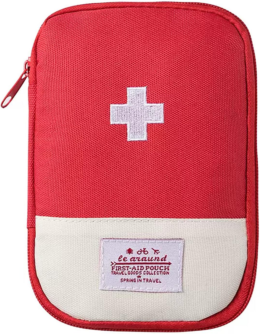 - House of Quirk Nylon oxford First Aid Bag,Empty First Aid Pouch,Mini Portable Medical Bag For Outdoor Camping Hiking Travel Emergency,Multifunction Emergency Medicine Storage (Red)