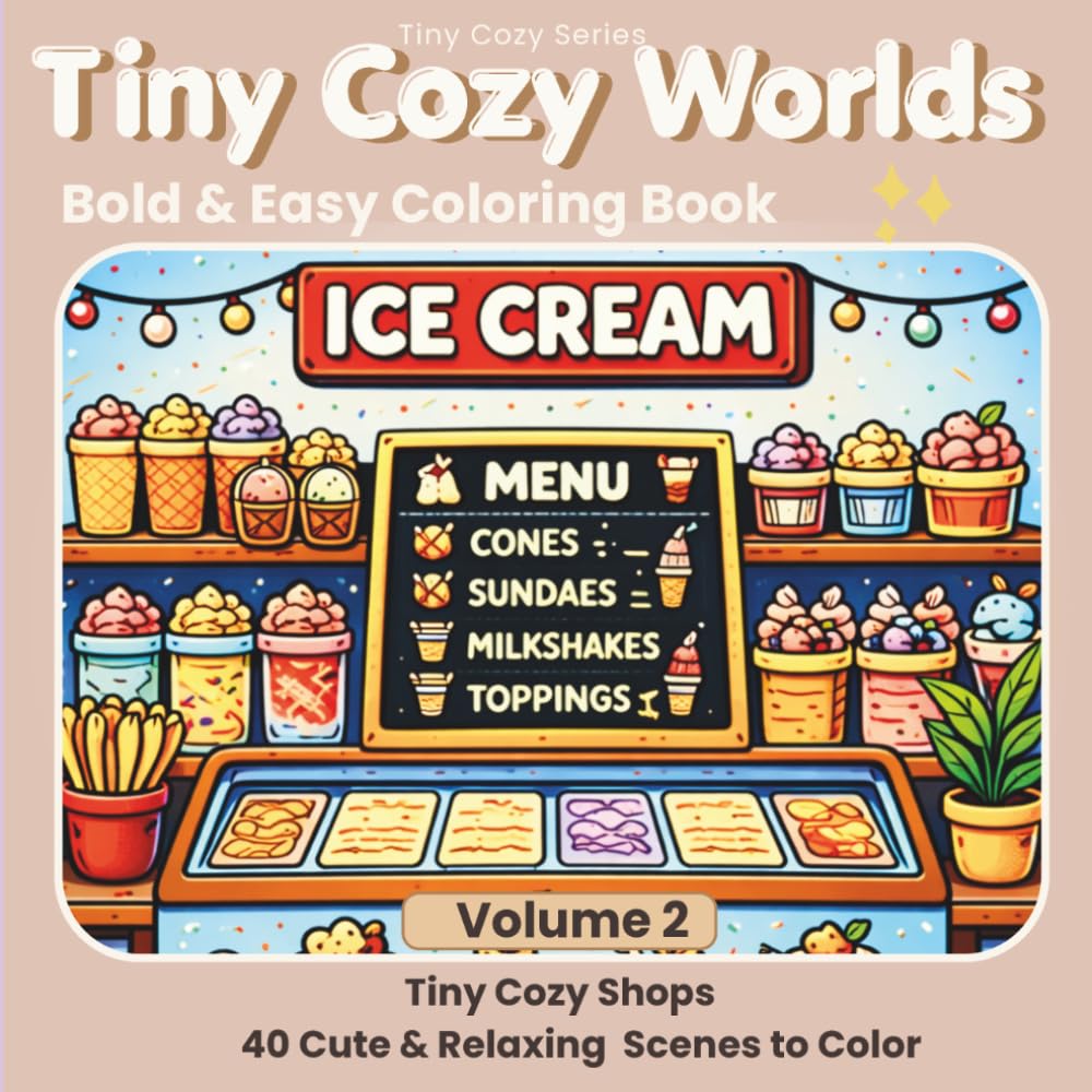 Tiny Cozy Shops Coloring Book: 40 Cute Mini Shop Scenes for Relaxation and Stress Relief (Tiny Cozy Series)