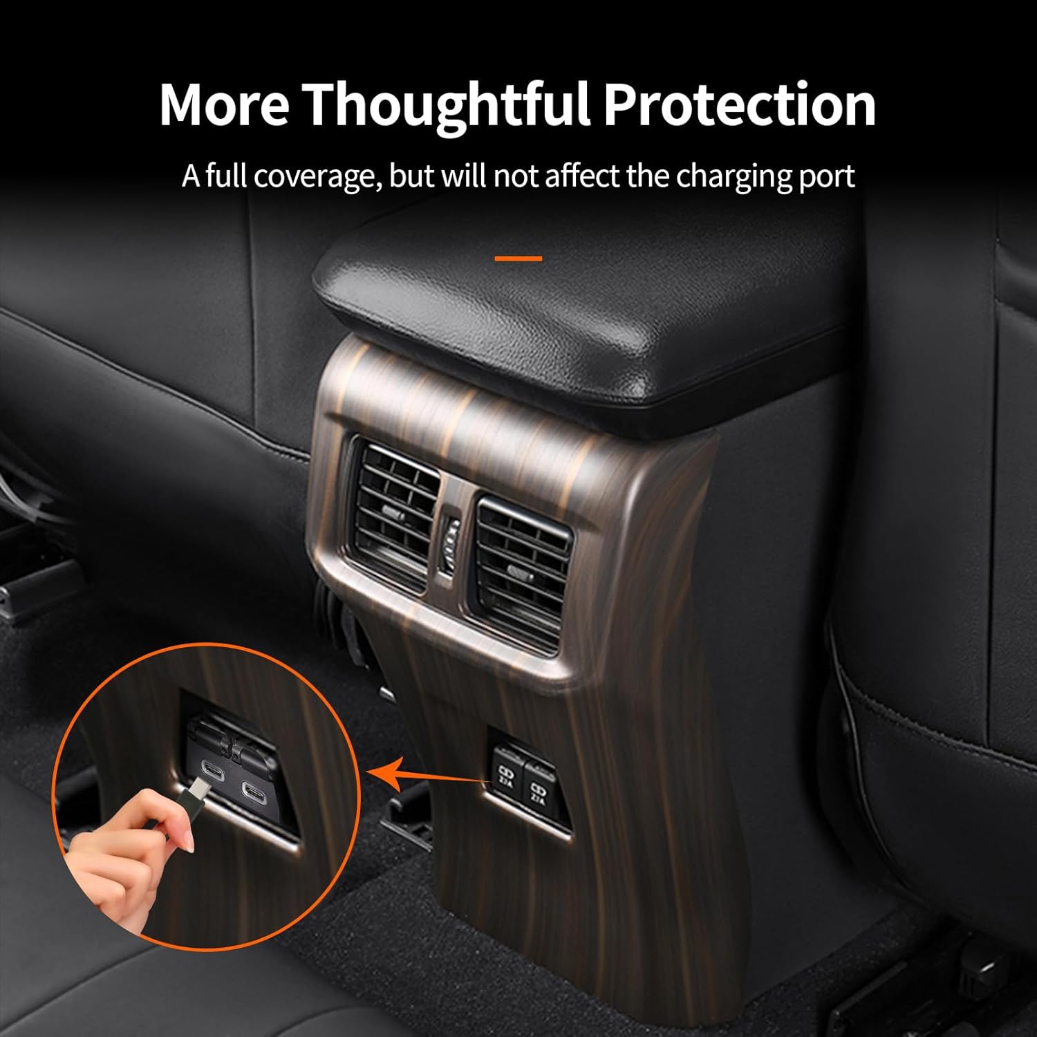 Armrest Rear Seat Air Vent Frame Cover Trim Compatible with Toyota RAV4 2020-2025, ABS Wood Grain Rear Air Vent Outlet Panel Anti Kick Cover, Back Seat Air Vent Protective Cover