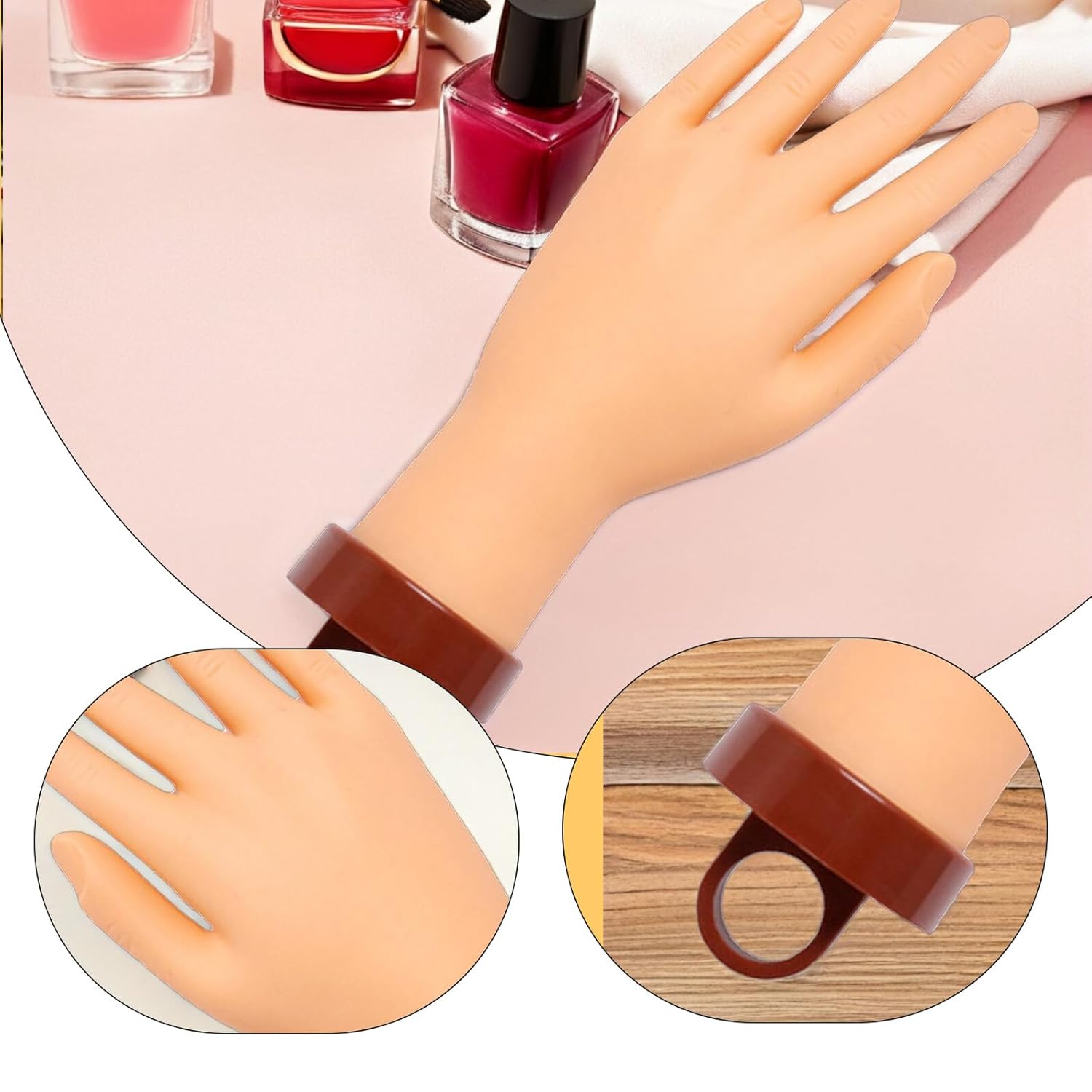 Didiseaon Realistic Nail Hand Practice Model Set with 2 Flexible Silicone Hands and 1 Holder for Manicure Training and Nail Technician Use