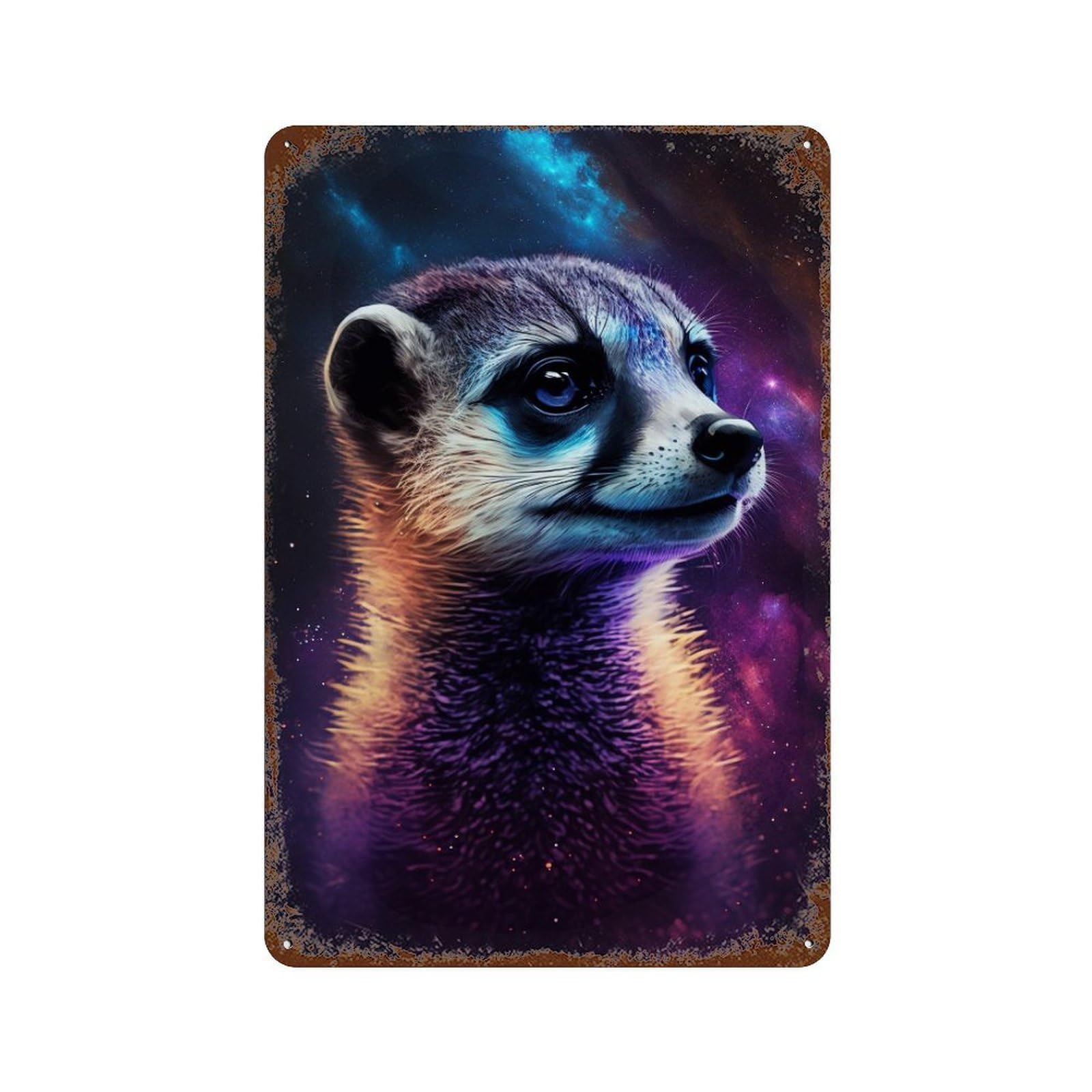 Rust Effect Cosmic Meerkat Portrait-6 Rusty Metal Tin Sign 11.8"x7.9", Industrial Home Decor for Living Room, Hallway And Home Decor