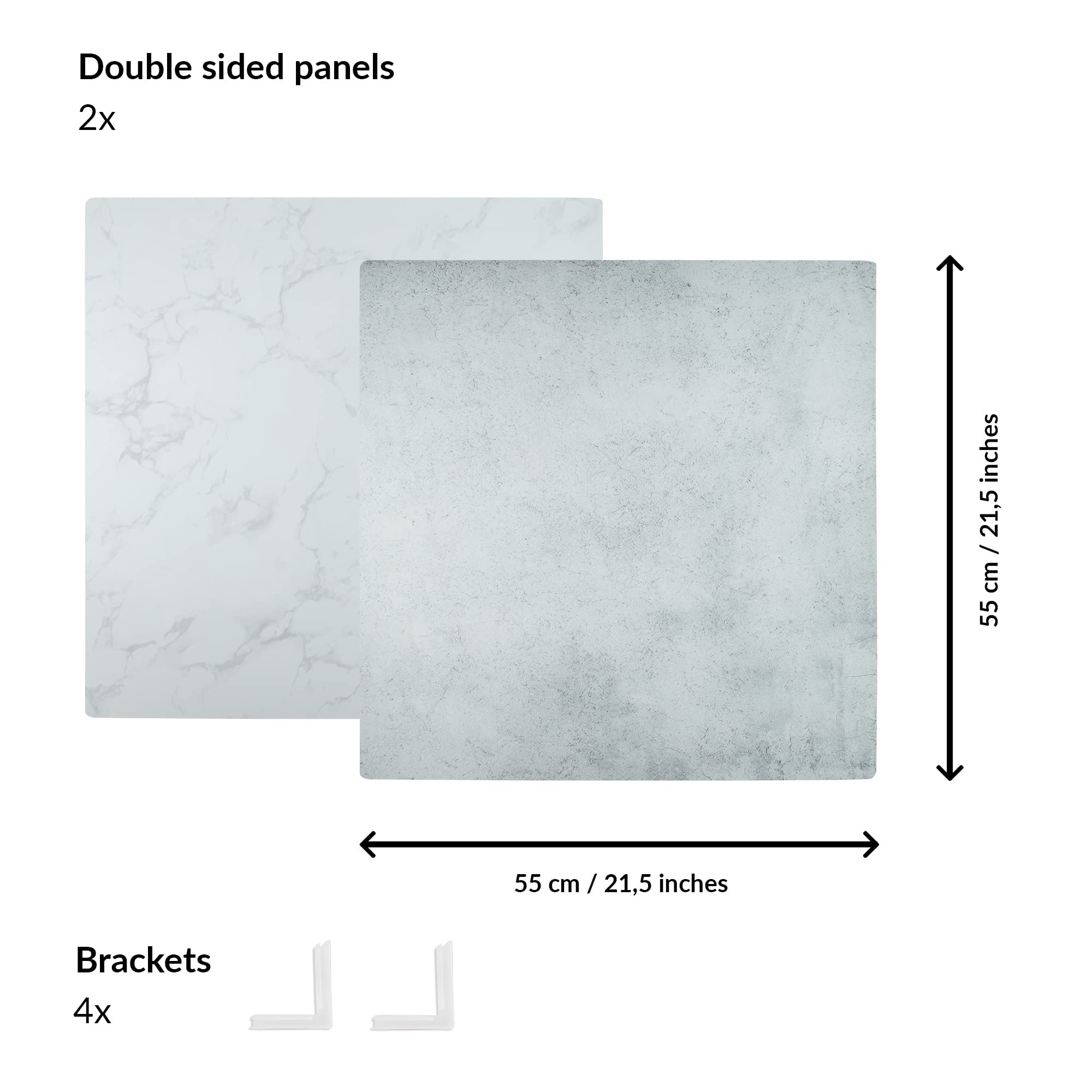 2 Pannello Di Fondo Fotografico | 55x55 cm | Sfondo Realistico Per Foto | Fondali Fotografia Per Cibo | Sfondi Fotografici Food Replica | Backdrop Board Big (Marble & Grey, Big)