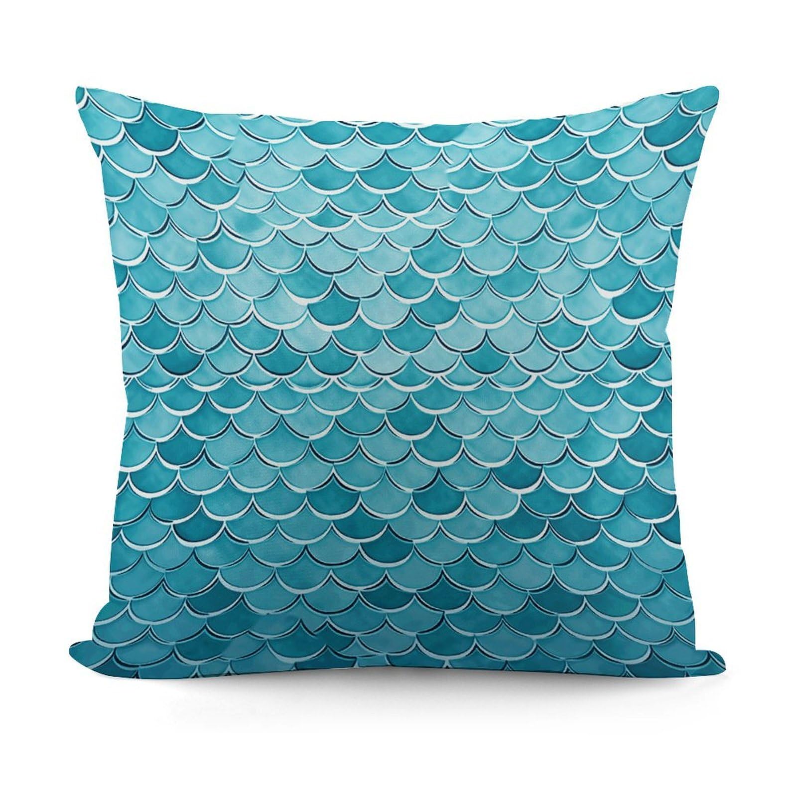 VstaDank Decorative Blue Waves Squama Mermaid Scale Throw Pillow Covers Luxury Soft Pillowcases Fluffy Plush Accent Pillow Cases Personalized Square Lumbar Pillows Shells for All Seasons 18" X 18"