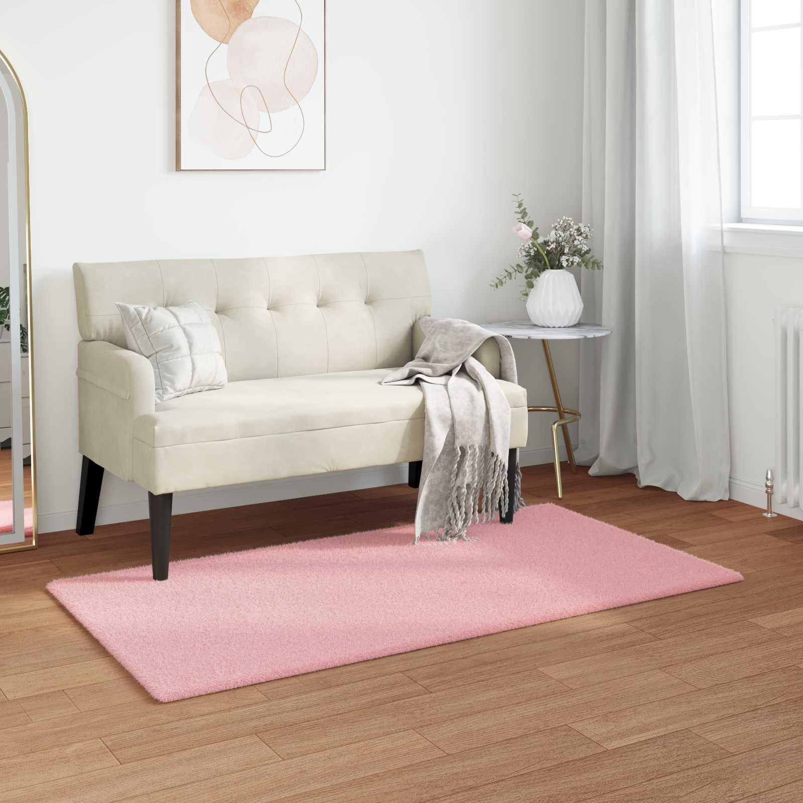 Tapis antidérapant en fausse fourrure lavable rose 80x150