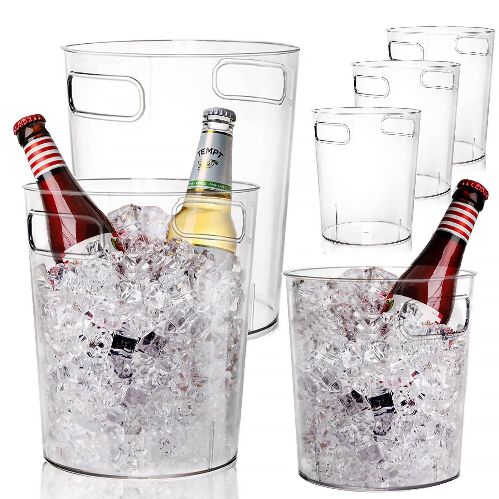 Dicunoy 6 Pack Clear Ice Bucket, 2L/3L Acrylic Champagne Wine Bucket Chiller for Parties, Clear Small Plastic Wine Beverage Bucket Chiller with Handle for Parties, Bar, Home, Beer, Champagne Bottles