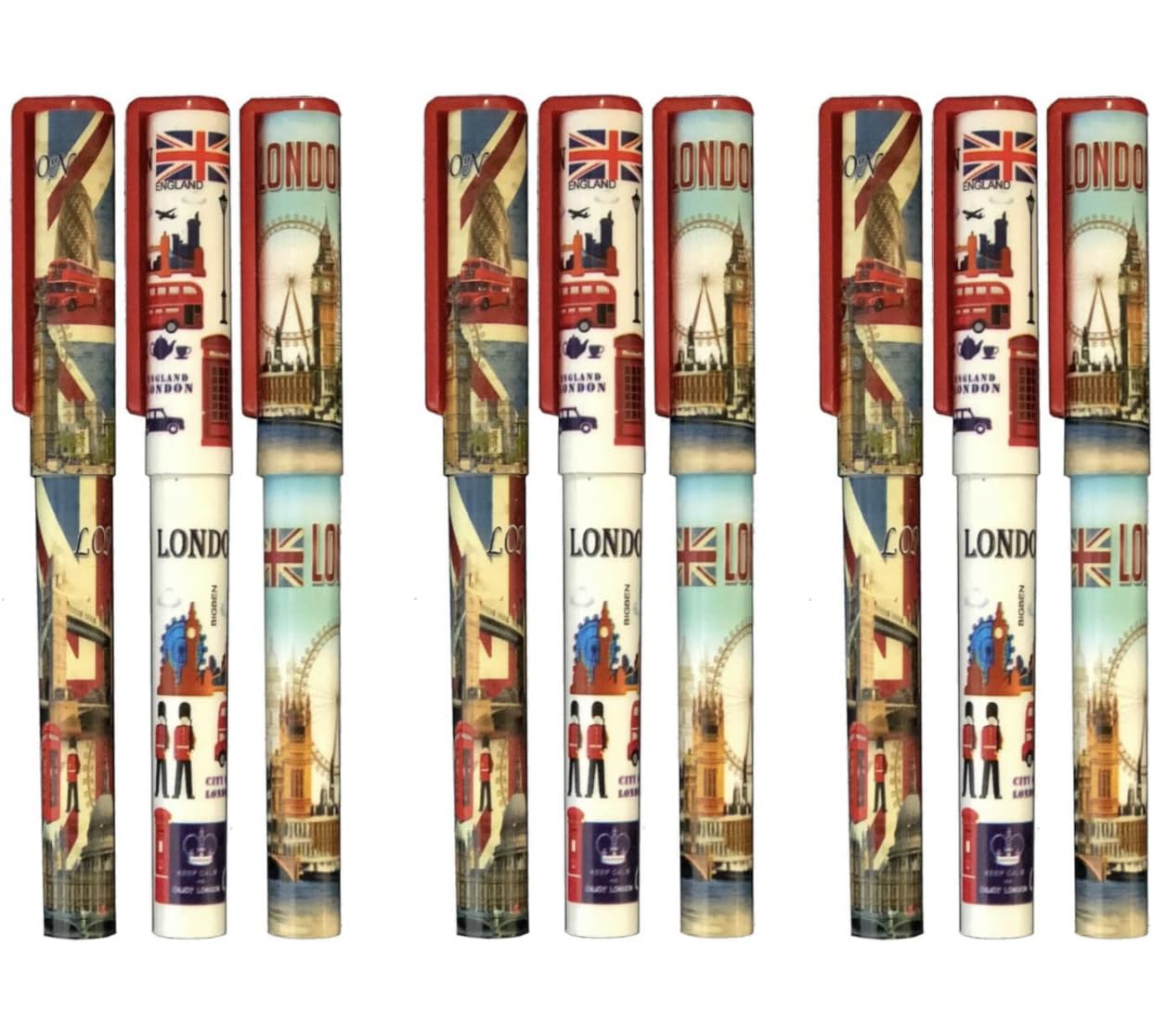 Souvenirs Set of 12 London Icons Pictures Design Pen, London British Pen - Union Jack Cap Pens UJ UK Pen - England Pens