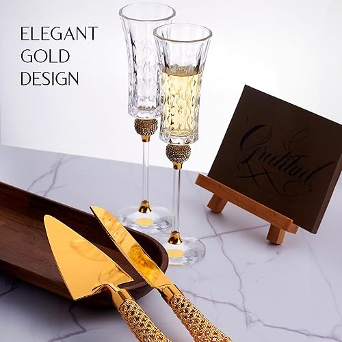 Miniatura 2 de Juego de copas de champán para novia y novio, copas de champán de cristal de boda, regalos de boda para parejas, copas de boda, juego de corte de