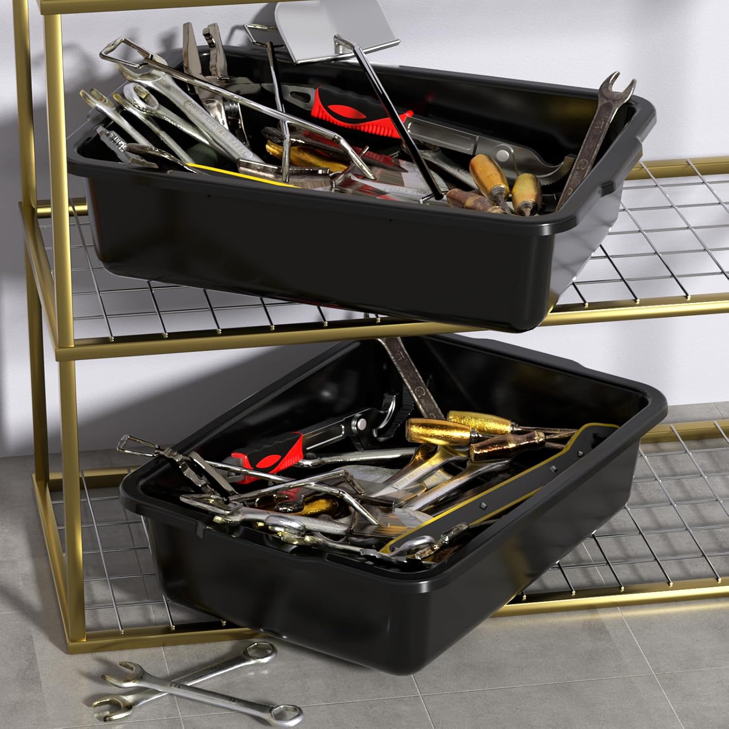 Sandmovie 4 Packs Commercial Restaurant Bus Tub Large, 32 L Plastic Bus Boxes, Black