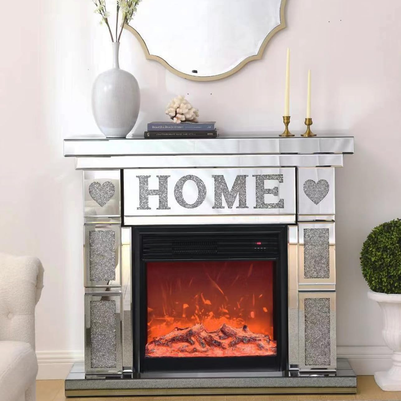 Amazon.com: IKIFLY Mirrored Fireplace TV Stand with Crushed