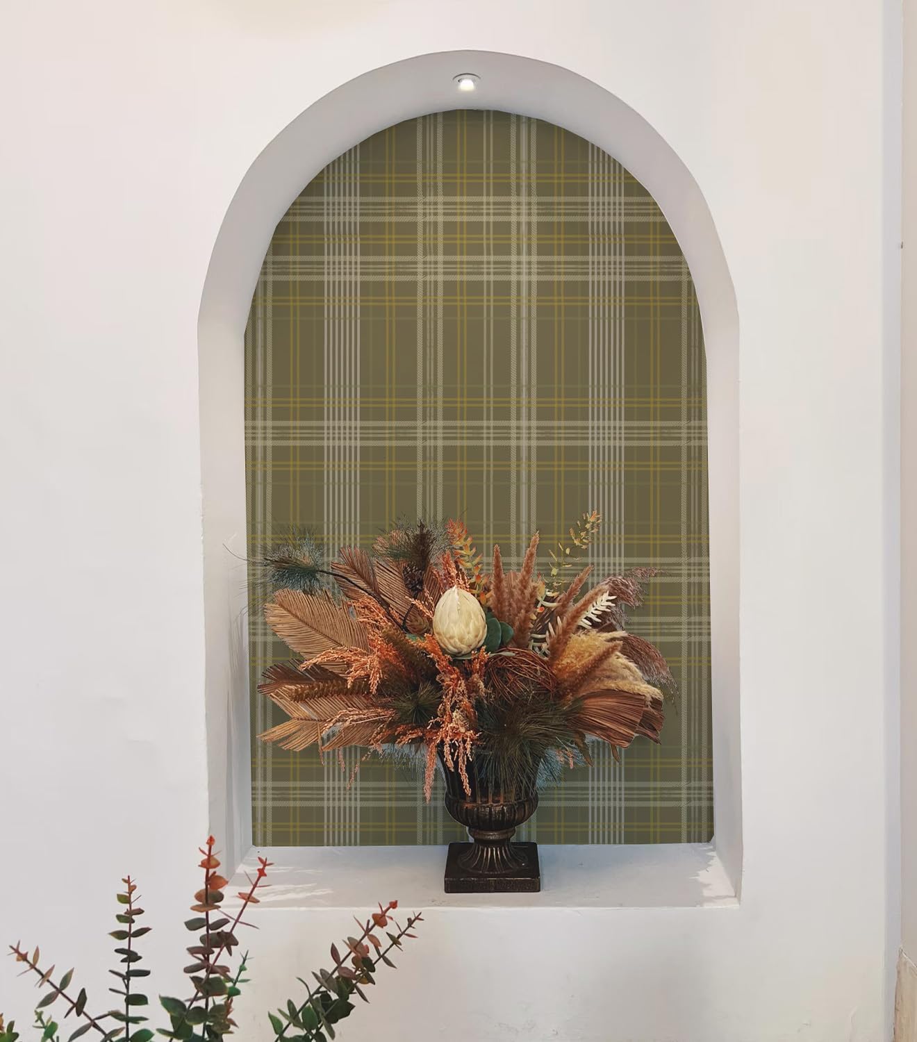 Peel and Stick Wallpaper Check Plaid Boho Neutral - Self Adhesive Waterproof Vinyl Wallpaper for Walls, Kitchen Backsplash, Bathroom, Bedroom, Rentals (Green, 17.3" X 472.44")
