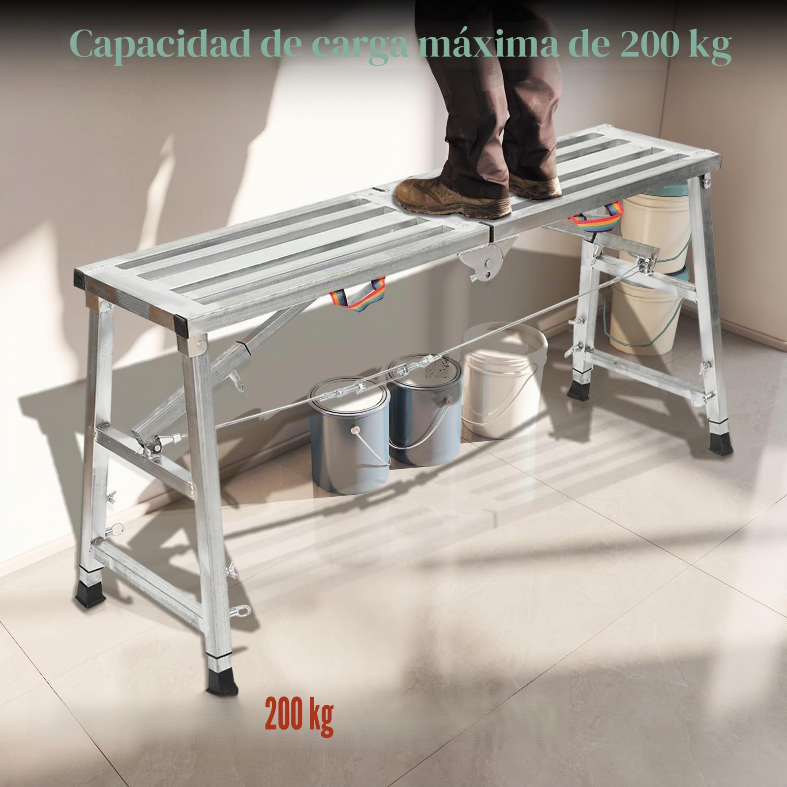 Plataforma de trabajo, escalera de aluminio, altura regulable hasta 200 kg, 60-90 cm, andamio portátil plegable, plataforma de trabajo con plataforma, banco de trabajo, escalera plegable para