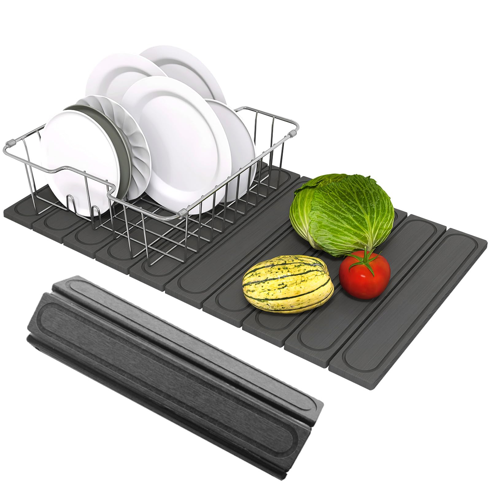 Hopegiver Dark Gray Stone Drying Mat for Kitchen Counter, 24"x16" Engraved Design Quick Dry Stone Mat, Super Absorbent Diatomaceous Earth Dish Drying