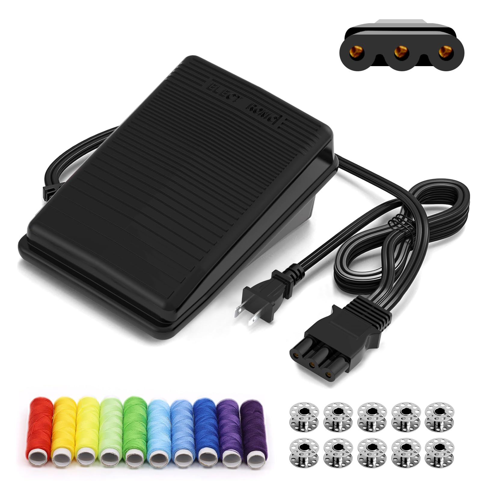 Sewing Machine Pedal and Power Cord for Janome & Kenmore, Compatible with Janome 033770217 204d 3125 3128 3434d 415 2212 7318 7933 8002d 11706 HD1000 HD3000 YC-482J-1 Kenmore 385.11206300 385.15516000