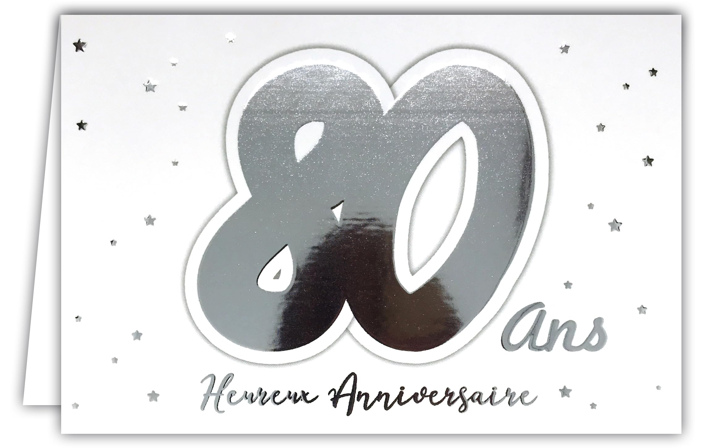 Afie 69-2208 Happy 80th Birthday Card with Gold Glitter Stars on White Background 17 x 11.5 cm