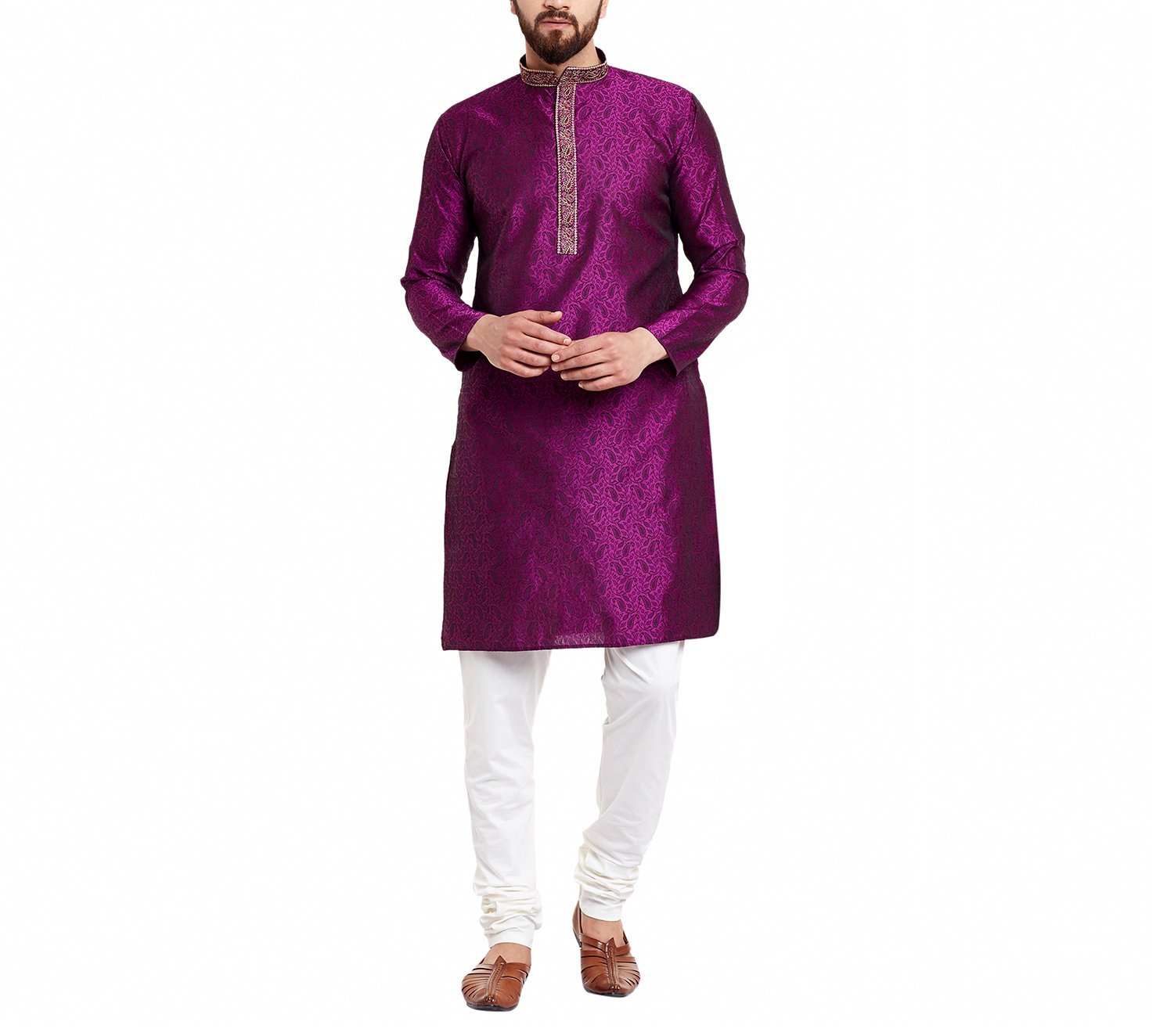 Sojanya(Since 1958, Men's Emerald Green Jacquard Silk Kurta & Churidaar Pyjama