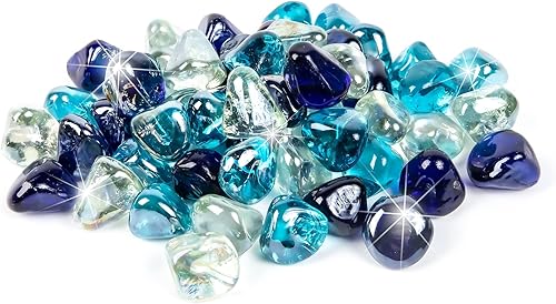 Miniatura 6 de GASPRO Diamantes de vidrio de fuego de 10 libras de 1 pulgada, rocas de vidrio para chimenea de gas y hoguera, mezcla de blanco, azul cobalto y azul