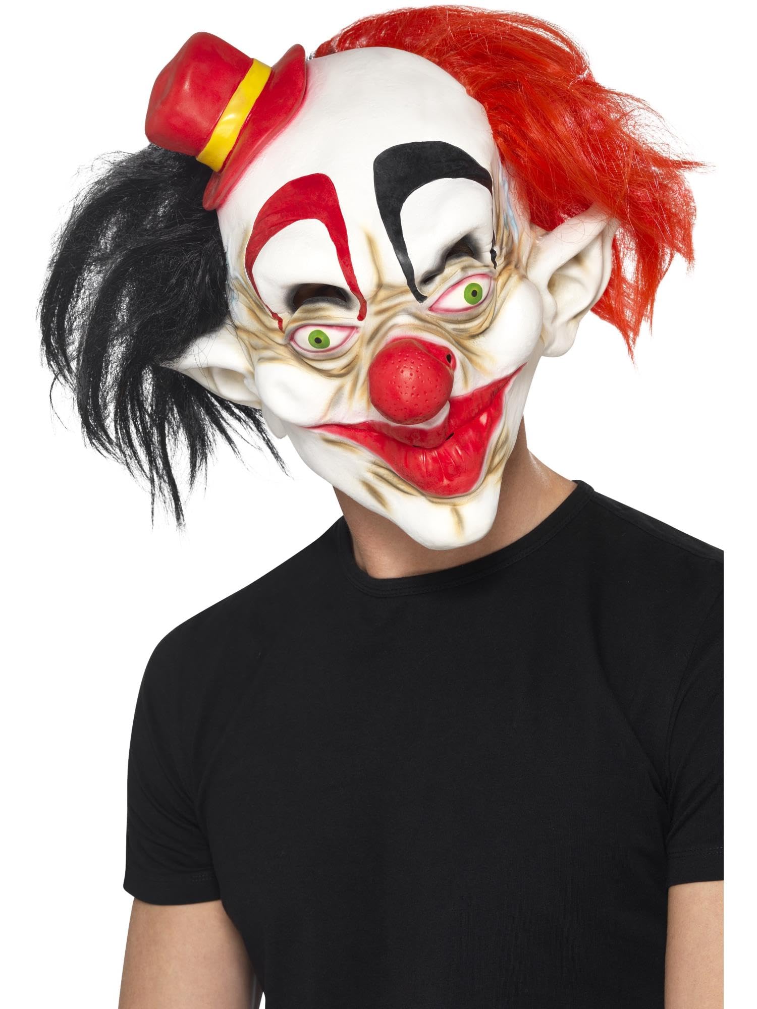 Smiffys Creepy Clown Mask, Black & Red Latex, Full Overhead, Halloween Cirque Sinister Fancy Dress, Clown Dress Up Masks