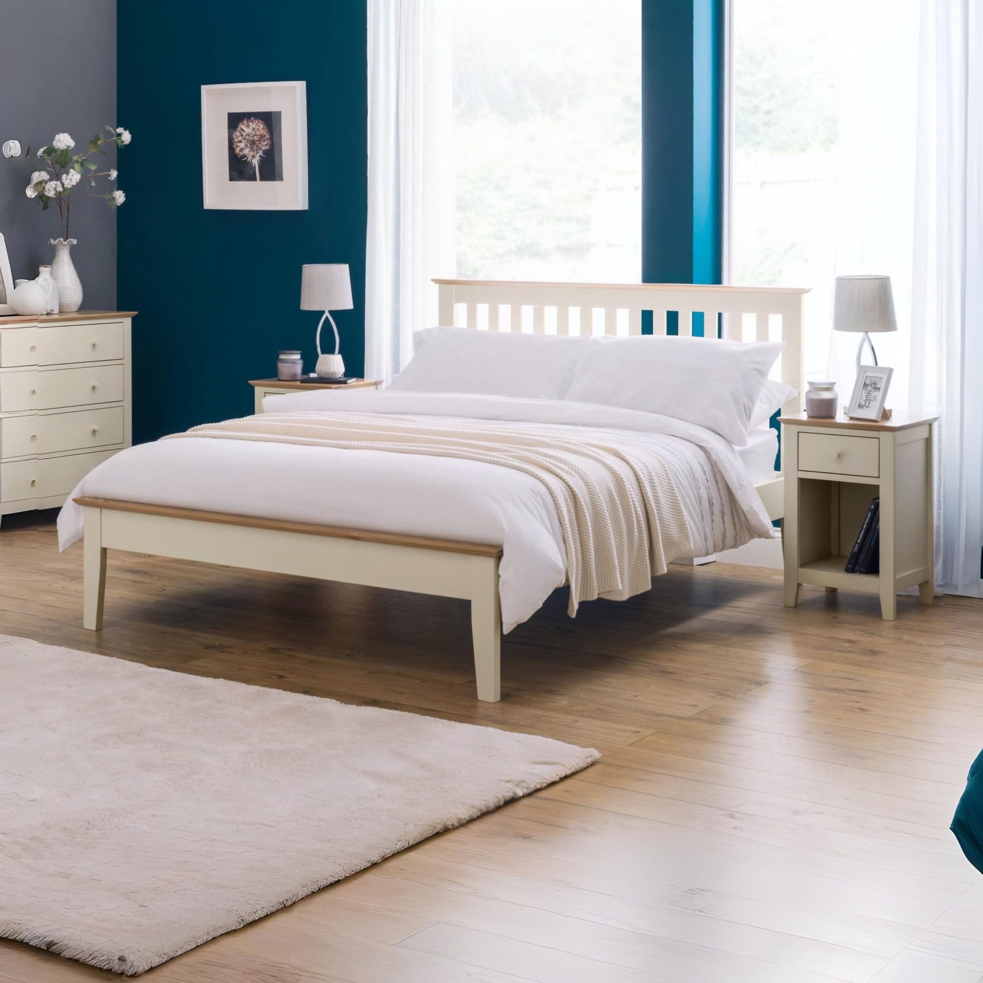 Julian Bowen Salerno Two Tone Ivory and Oak Wooden Bed Frame - 3ft Single