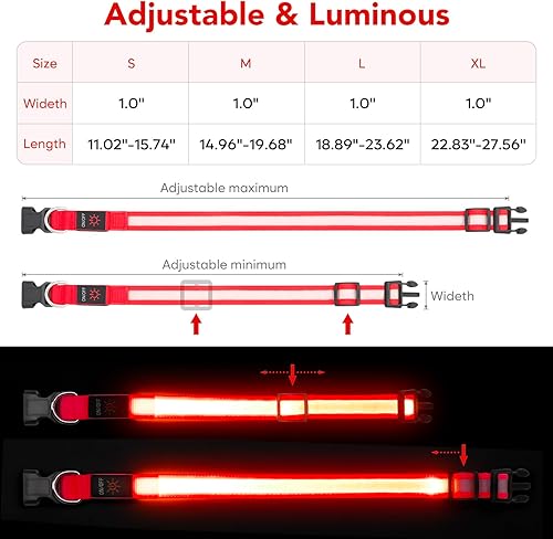 Miniatura 5 de Vizpet Collar para perro con luz LED, ajustable, recargable por USB, superbrillante, luz de seguridad, collar brillante para perros (grande, rojo)