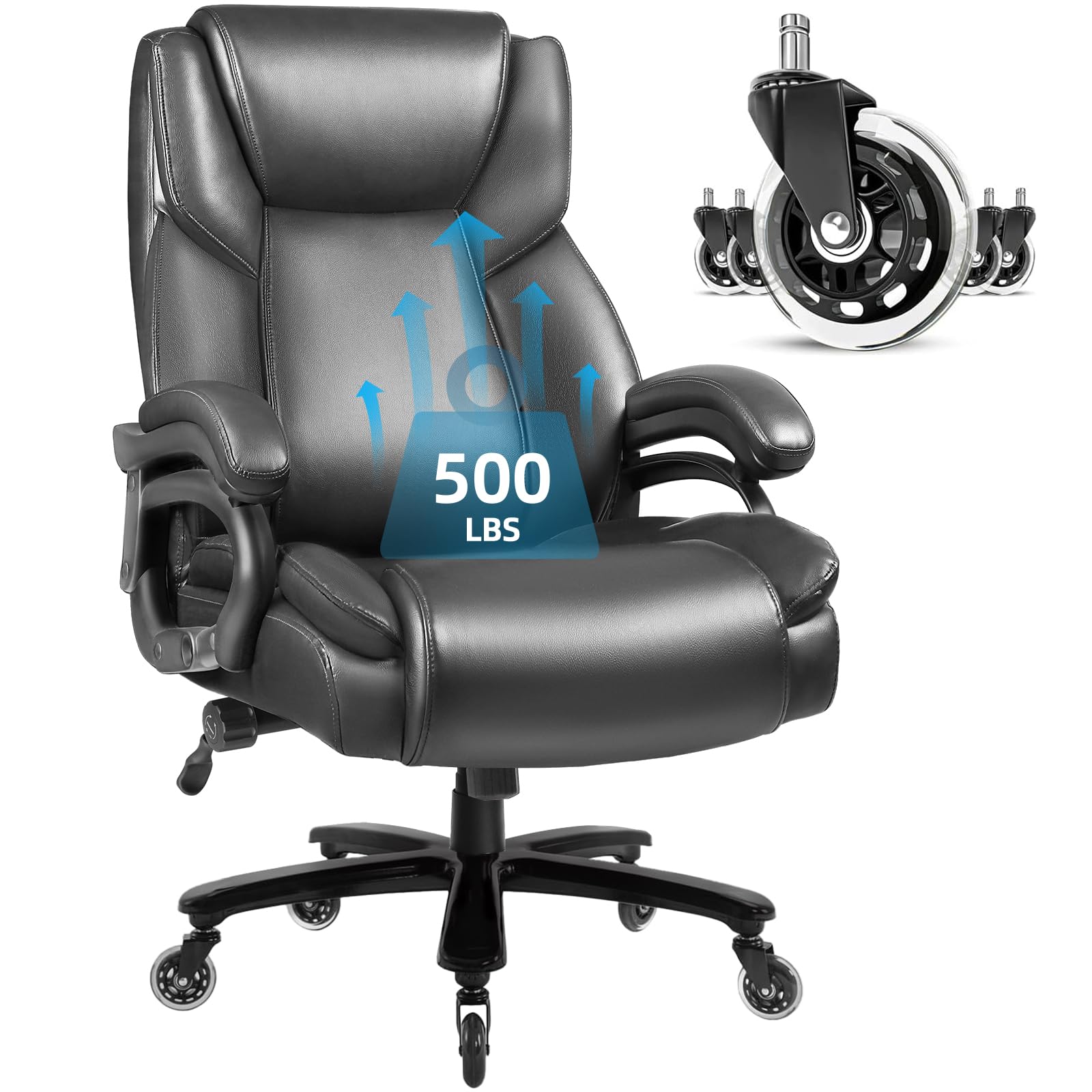 VITESSE 500lbs Heavy Duty Office Chair for Low Back Pain Relief, Big and Tall Office Chair with Ergonomic Lumbar Support, High Back Executive Chair