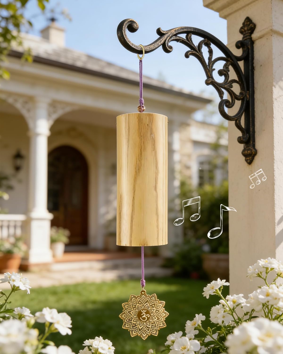 Handmade Wind Chimes for Outside, 432Hz Tuned Zen Meditation Windchime for Relaxation, Yoga, Sound Healing & Stress Relief – Minimalist Soothing Harmonic Bamboo Resonance for Home Yard Office, Purple