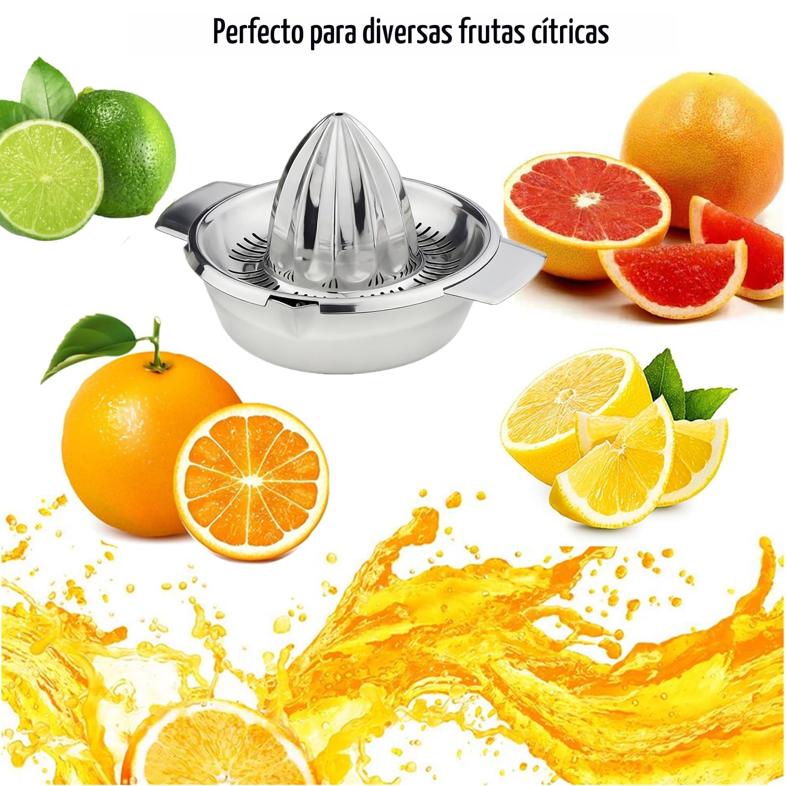 Exprimidor Manual de Acero Inoxidable 304, Citrus Juicer de Mano 350ML, Ø 13,8 cm