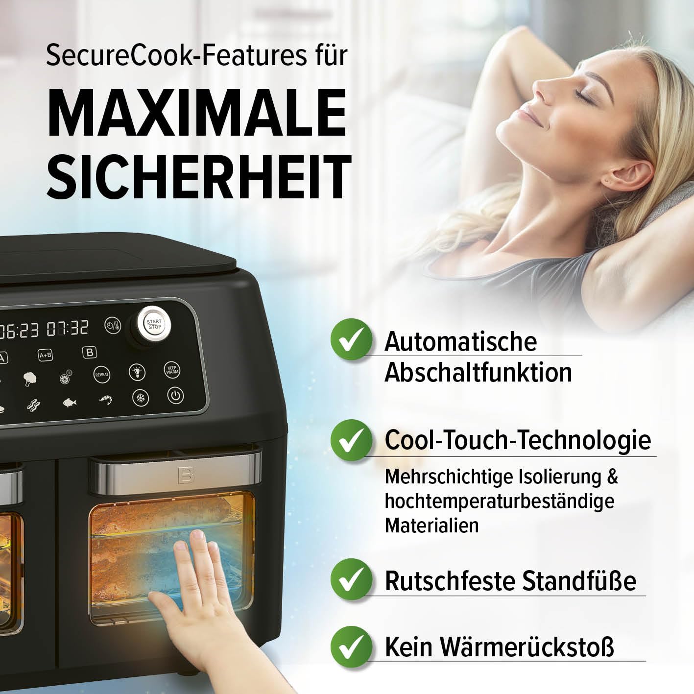 MAXXMEE Heißluft-Fritteuse Doppelkammer 11 Liter | Clevere Kombination aus Heißluftofen, Grill & Fritteuse mit 2 XXL-Frittierfächern mit je 5,5 Litern | Digitales Bedienfeld und Sichtfenster